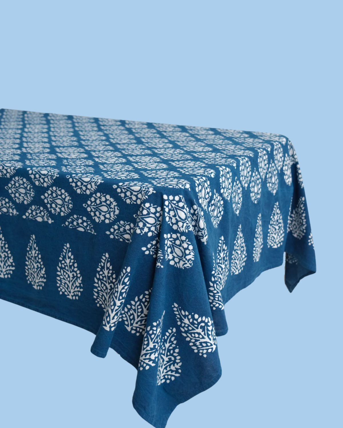 square tablecloth - dabu indigo peacock