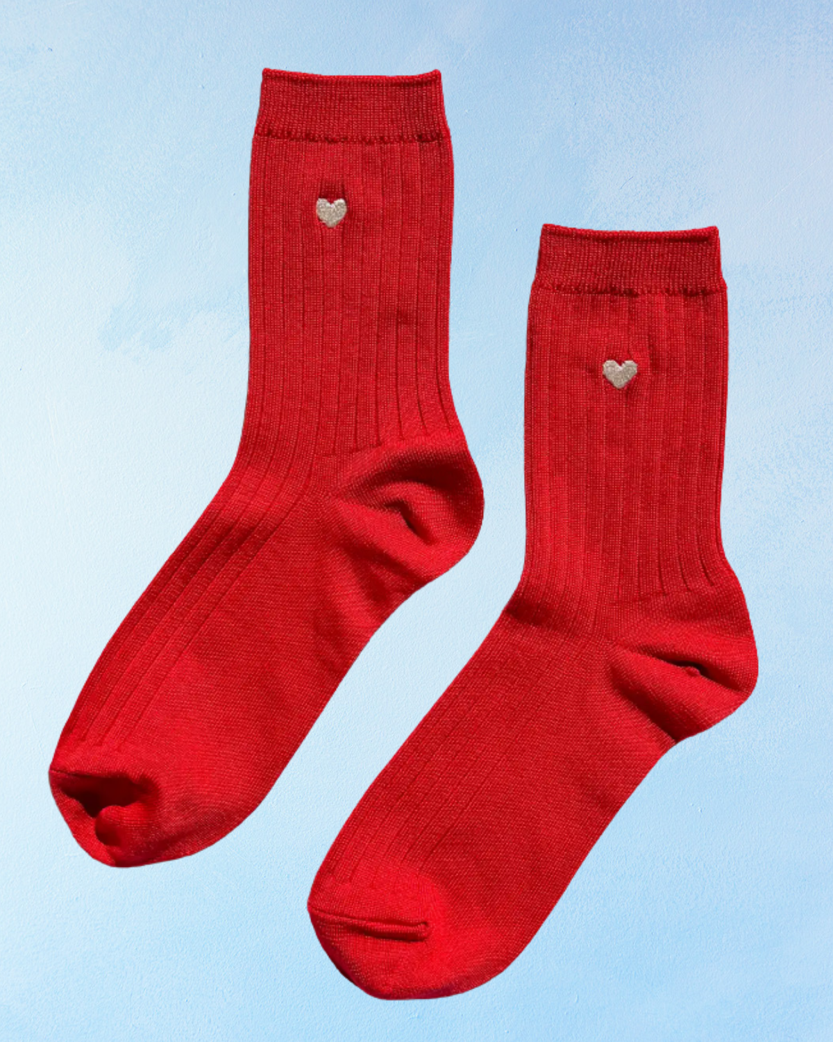 socks - her cotton ribbed: embroidered heart red