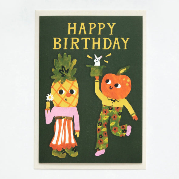 greeting card - happy birthday pineapple & orange