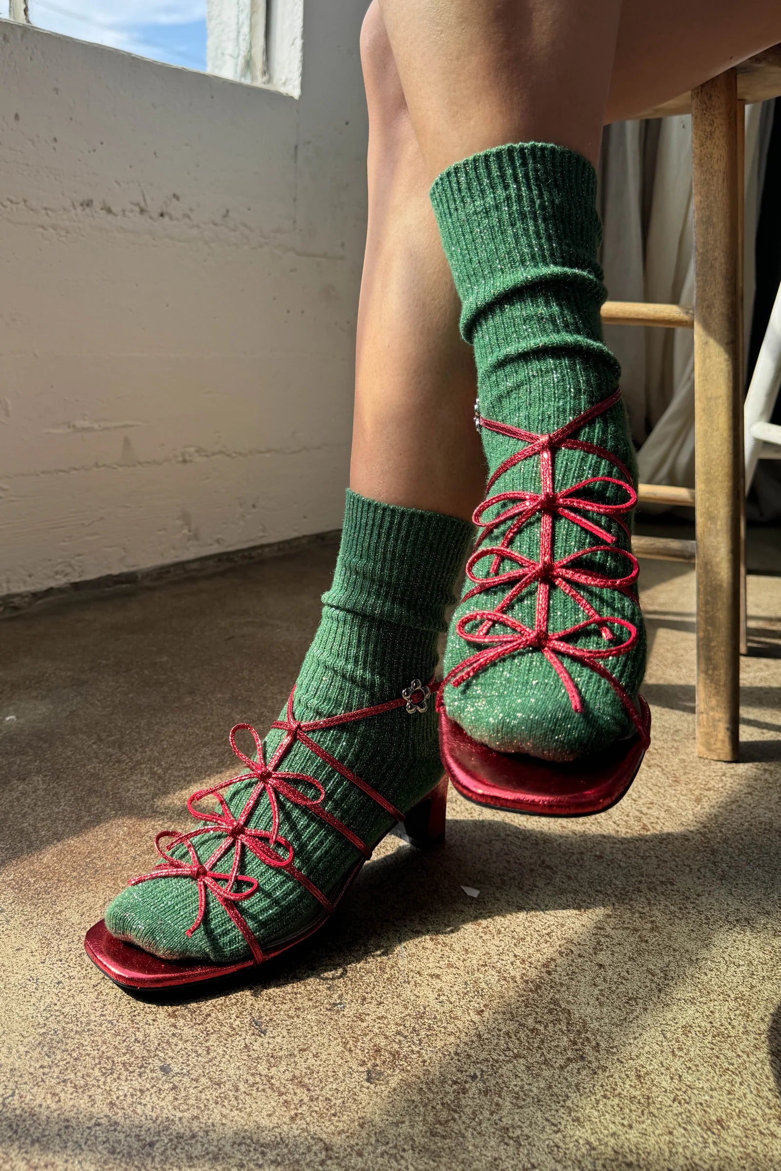 socks - winter sparkle - evergreen