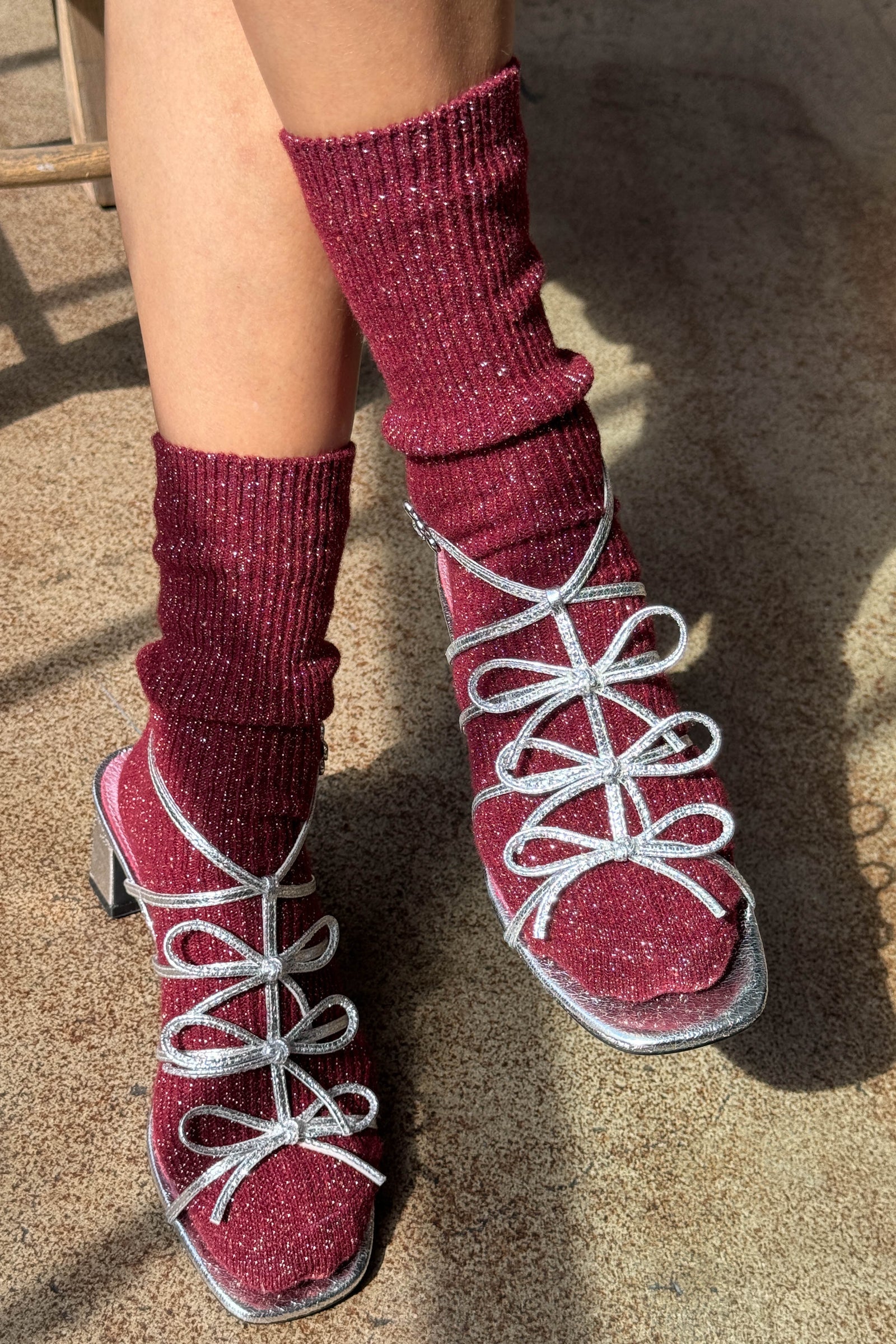 socks - winter sparkle - wine