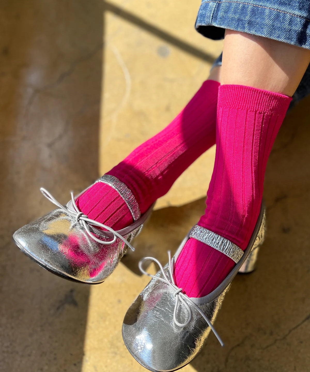 chaussettes - ses côtelées en coton - pervenche
