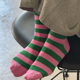socks - wally: pink and green wide stripe