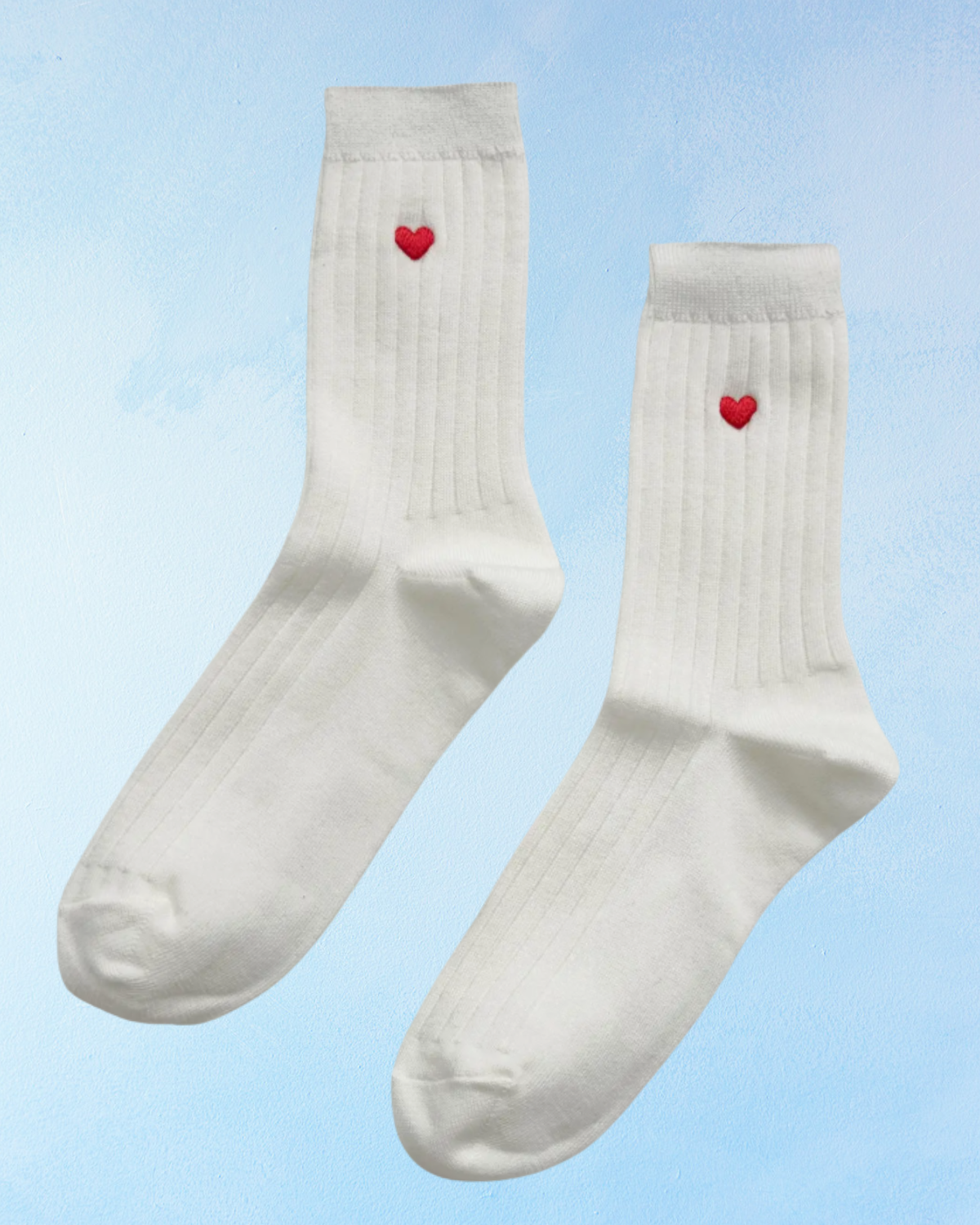 socks - her cotton ribbed: embroidered heart white