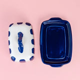 ceramic - striped blue butter dish