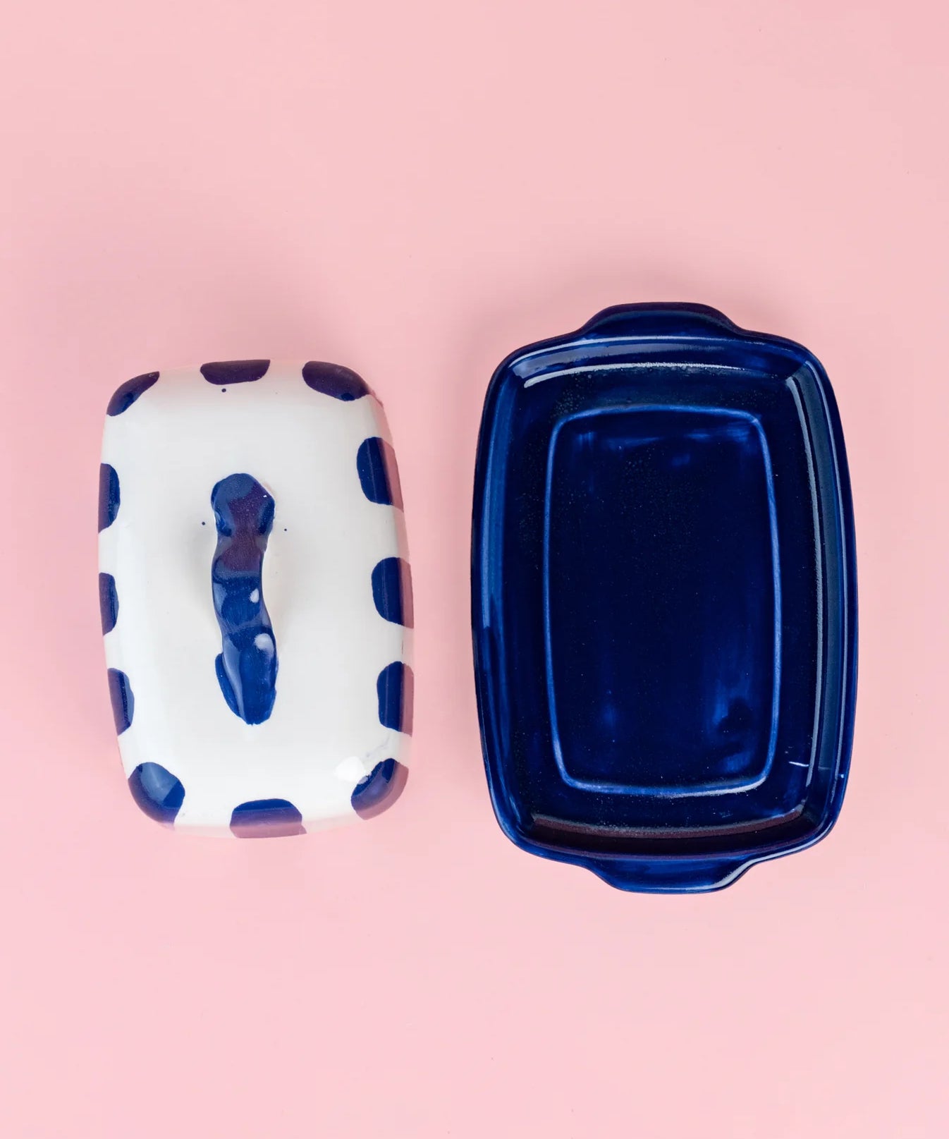 ceramic - striped blue butter dish