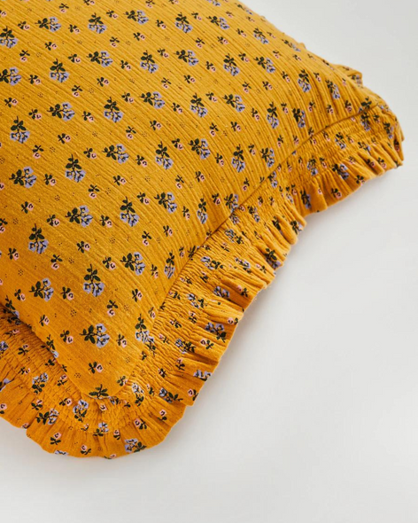 frill cushion - smocked mustard floral