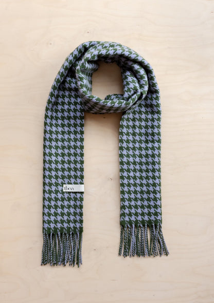 lambswool scarf - olive houndstooth