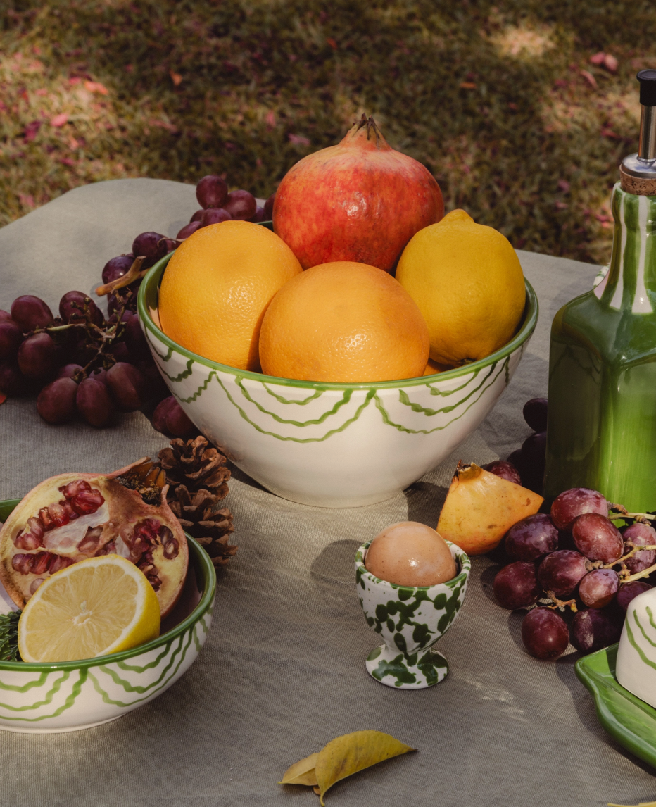 ceramic - green painted salad bowl