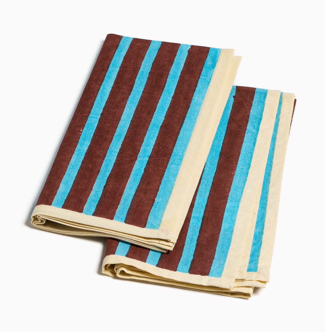 napkins - block printed stripe: cyan/russet (set of two)