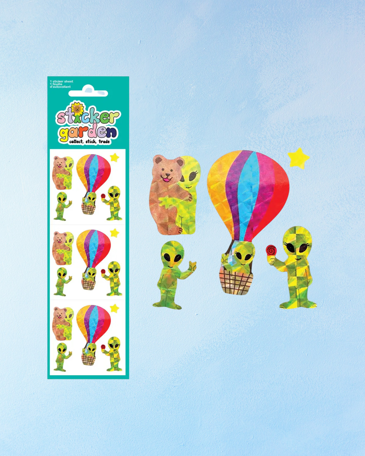 sticker sheet - peace and love aliens