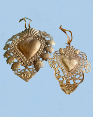 Antiqued heart ornaments large and small 