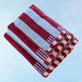 bath towel - blue and burgundy stripe