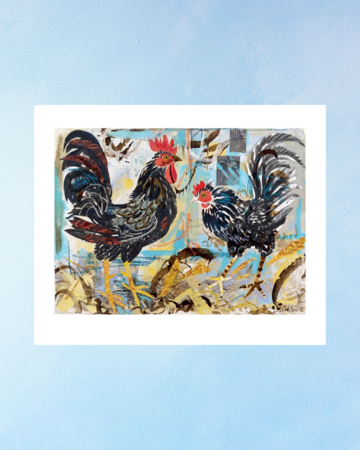 greeting card - black cockerels