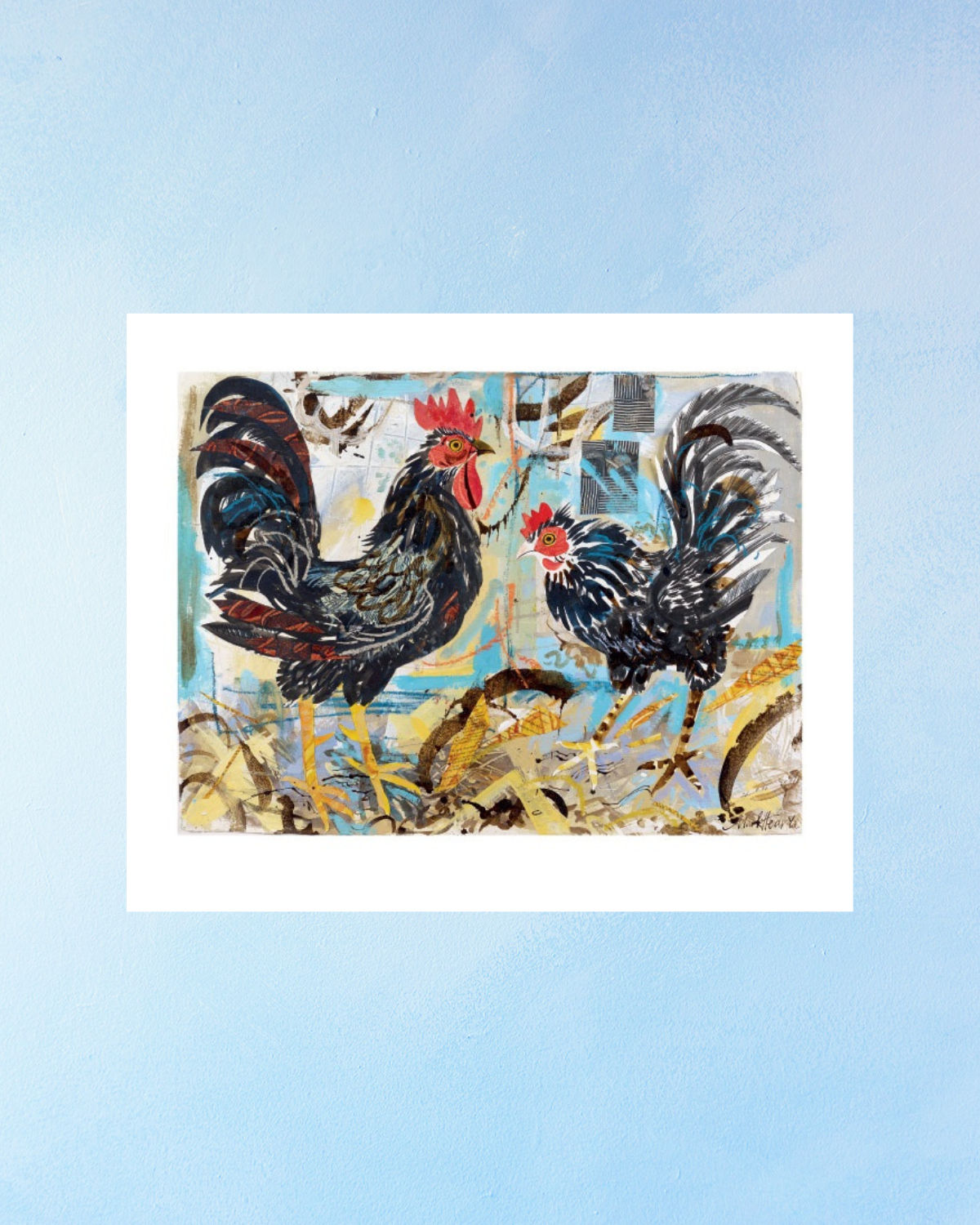 greeting card - black cockerels