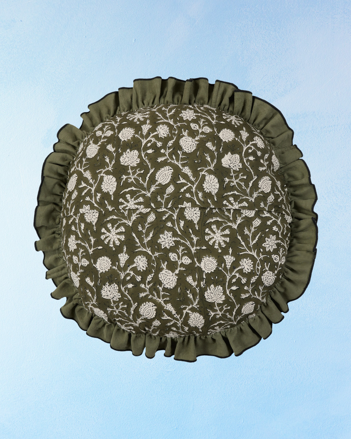 pillow - block-print ruffled vine