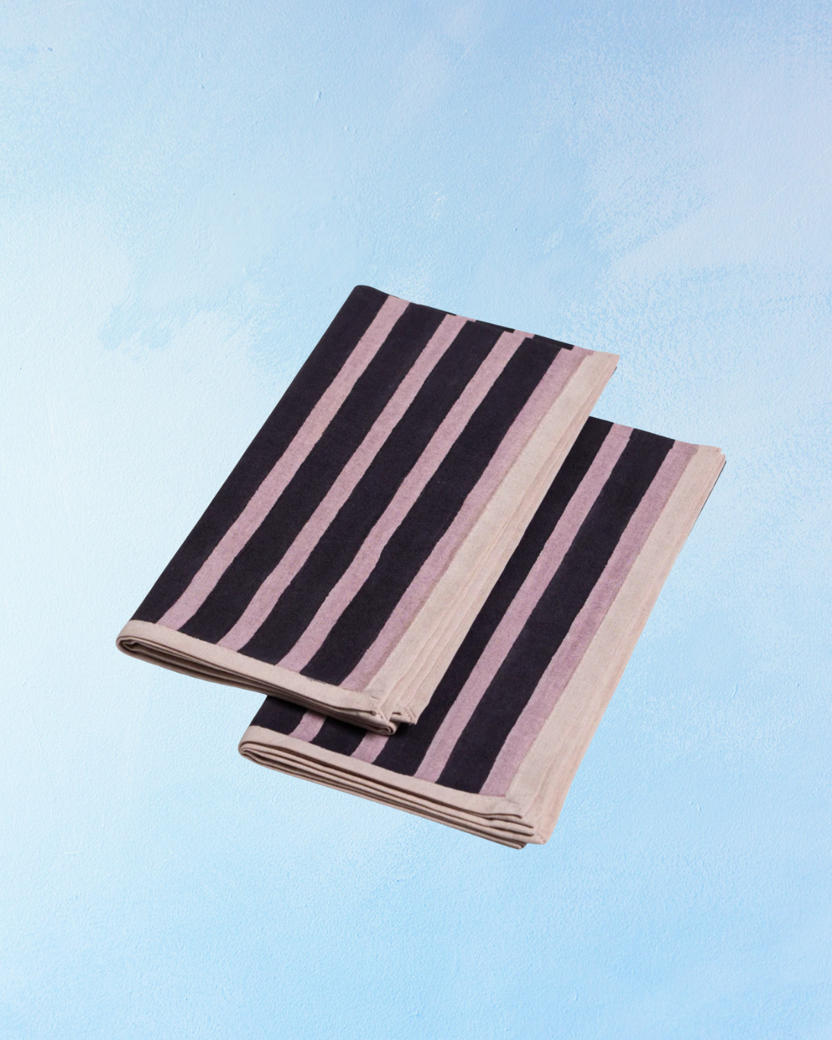 napkins - block printed stripe: aubergine mauve (set of two)