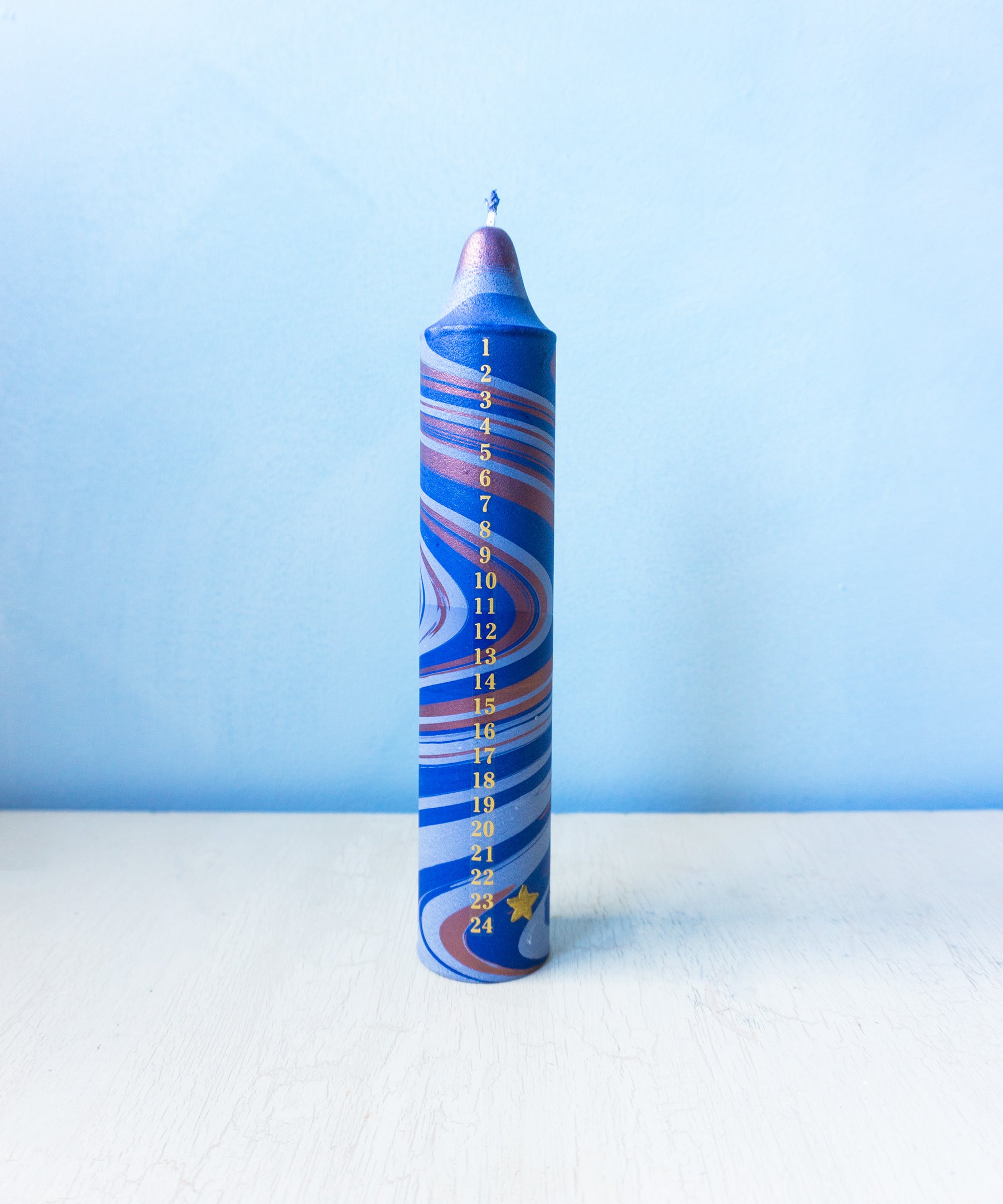 bougie de calendrier de l'Avent - bleu marbré