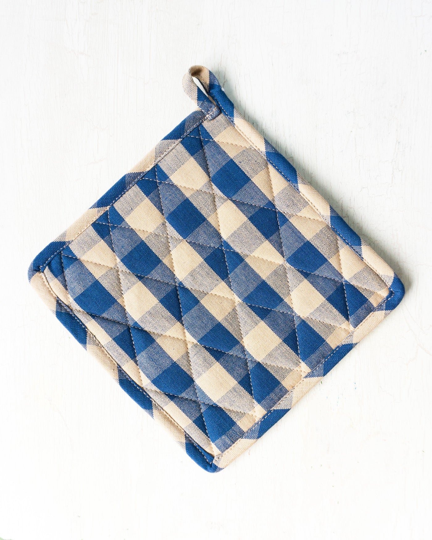potholder - navy & beige square