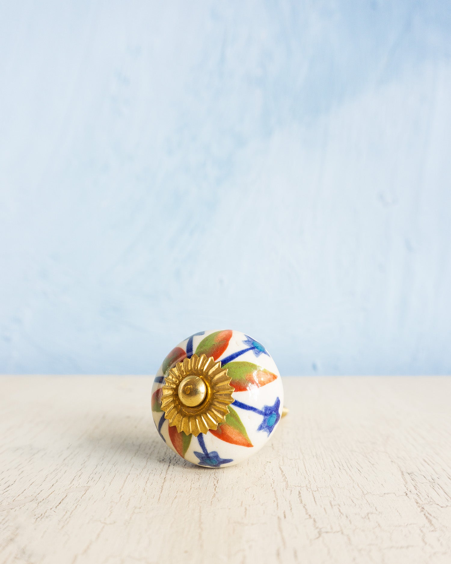 ceramic furniture knob - blue, red and green floral