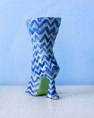 bud vase - blue zigzag boot