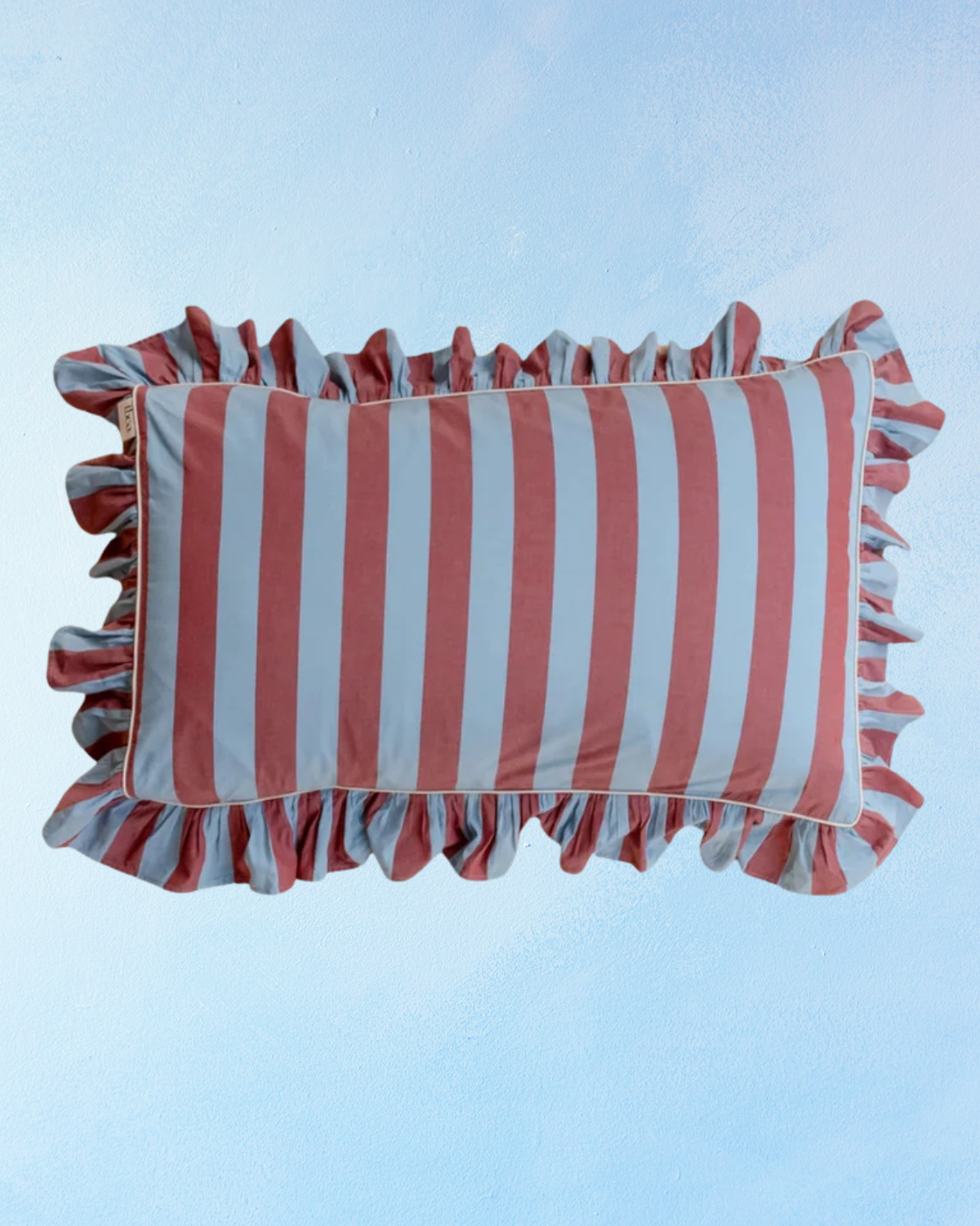 bedding - pillowcases: blue and red stripe ruffle