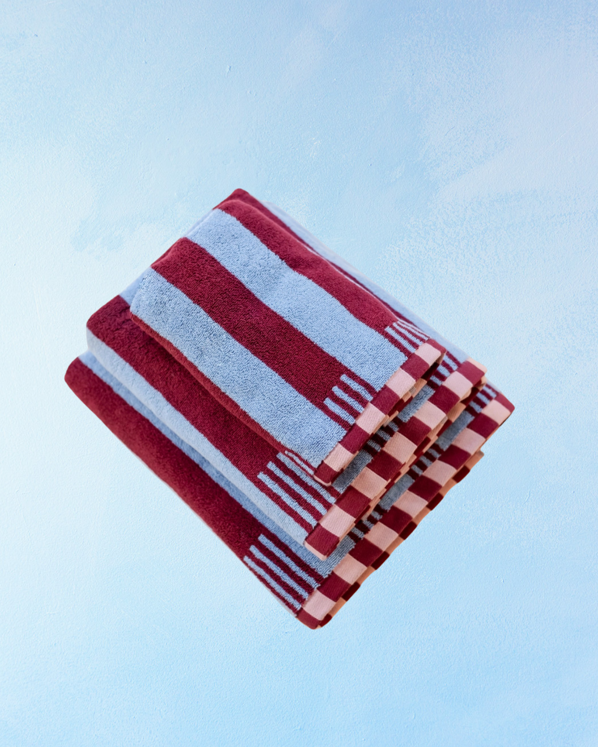 bath towel - blue and burgundy stripe