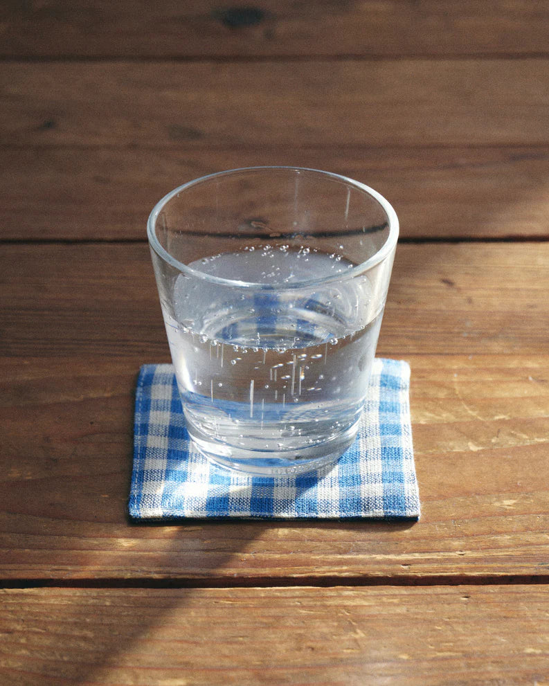 linen coasters - blue gingham