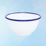 enamelware - small footed bowl: blue rim