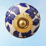 furniture knob - ceramic - blue & white floral