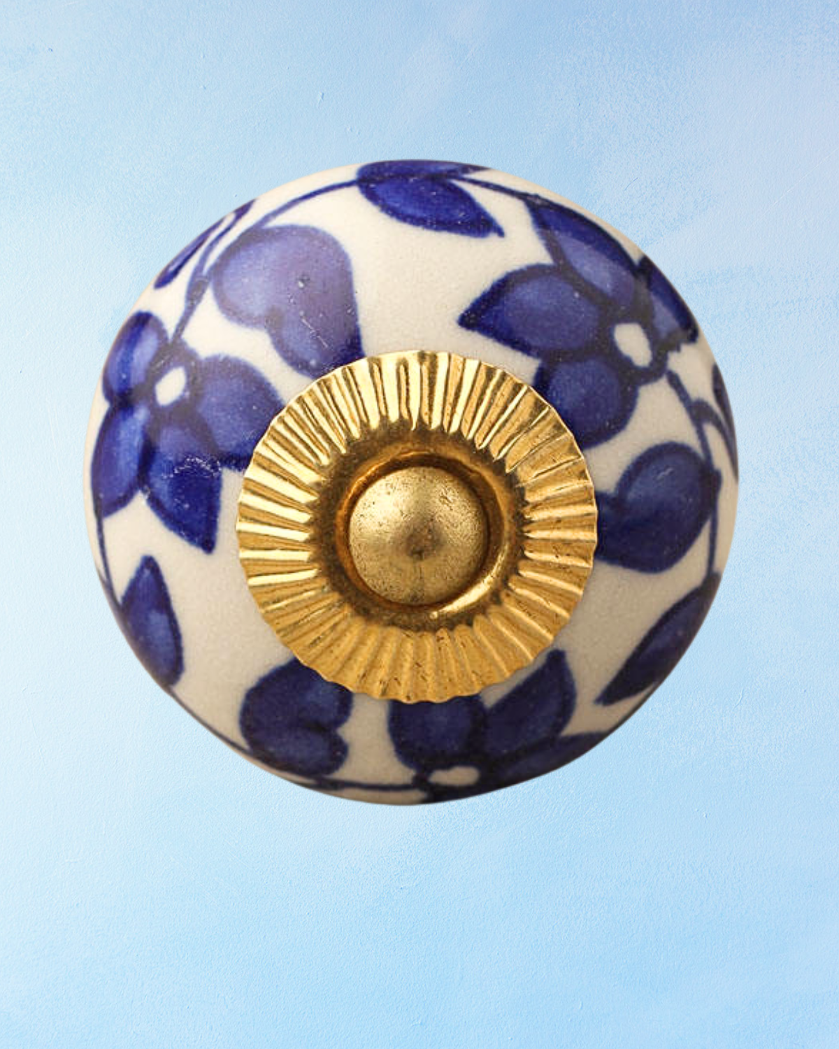 ceramic furniture knob - blue and white floral