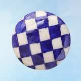 bouton de meuble en céramique - damier bleu et blanc