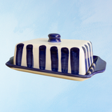 ceramic - striped blue butter dish