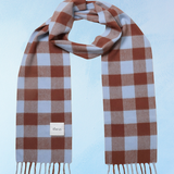lambswool skinny scarf - brown & blue gingham