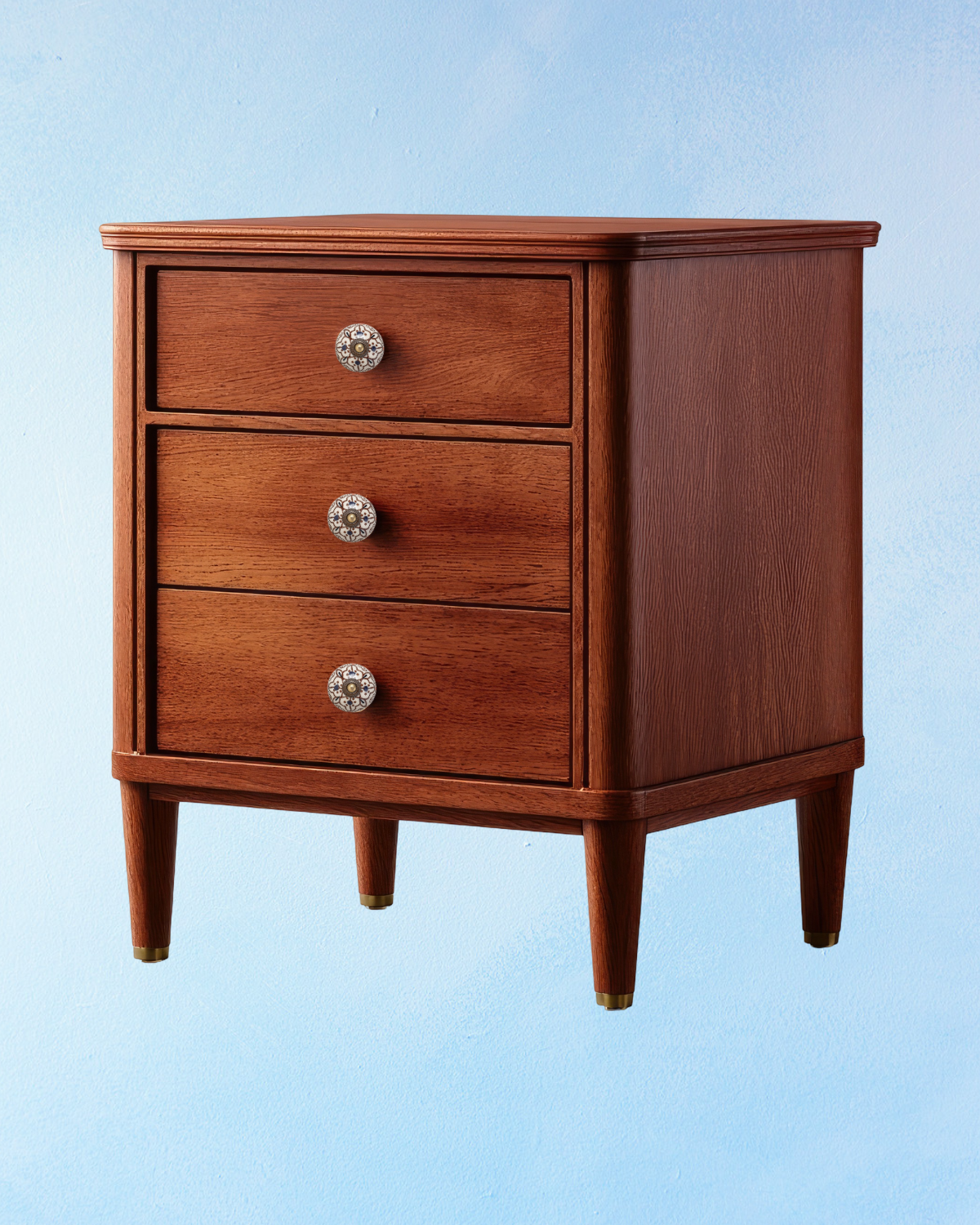 ceramic furniture knob - brown and white floral