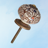 bouton de meuble en céramique - floral marron et blanc