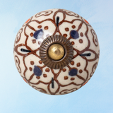 bouton de meuble en céramique - floral marron et blanc