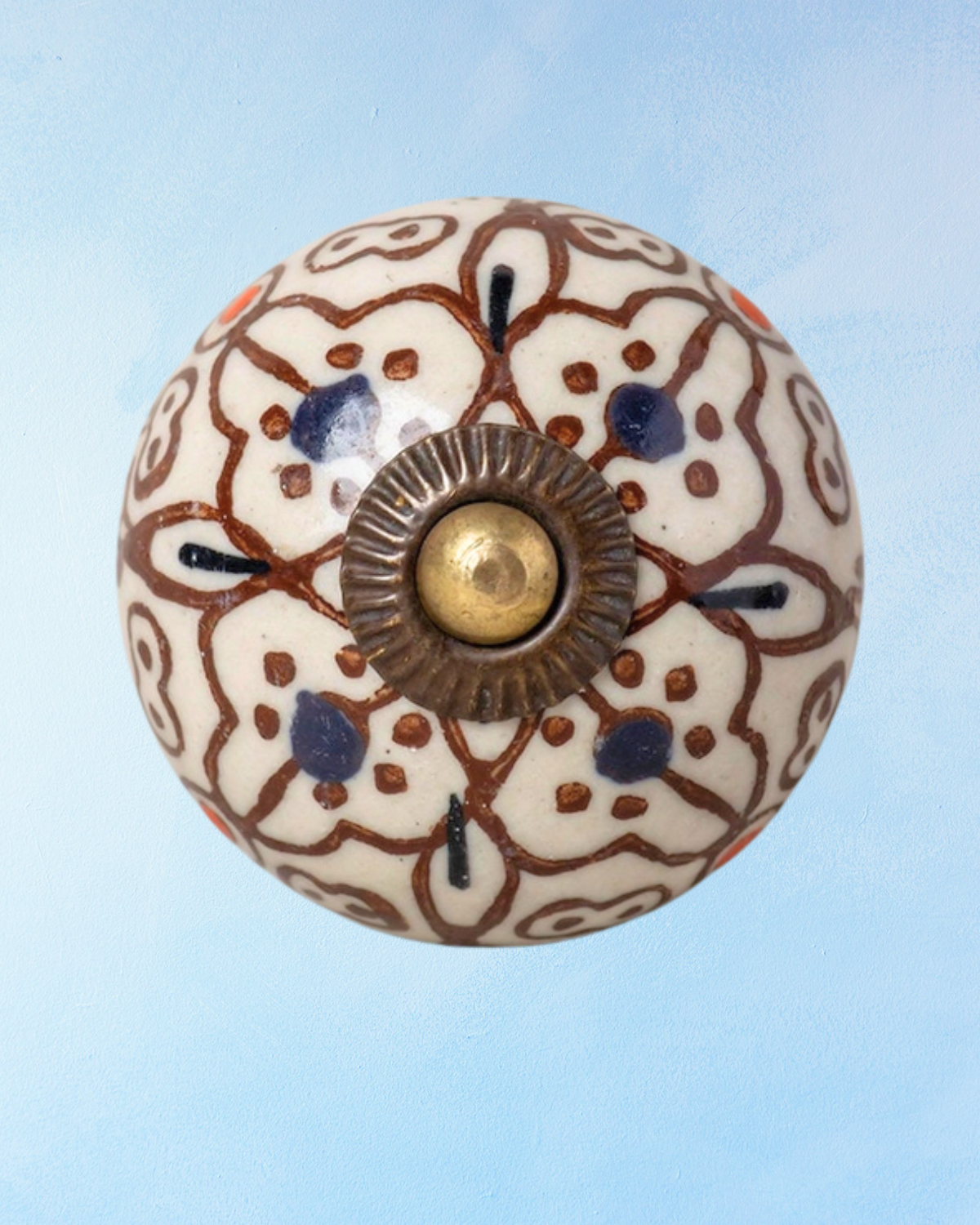 ceramic furniture knob - brown and white floral