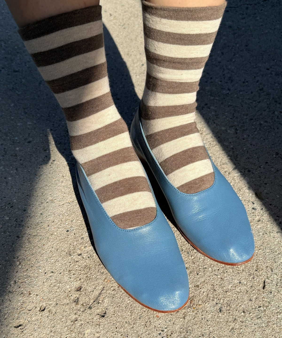 socks - wally - brown & white wide stripe