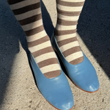 socks - wally - brown & white wide stripe