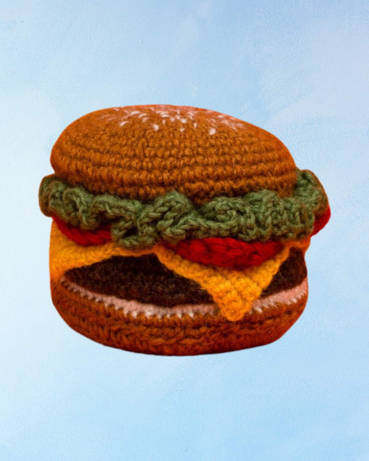 dog toy - hand knit hamburger squeaker