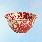 enamelware - small footed bowl - burgundy splatter