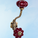 double wall hook - ceramic - burgundy pumpkin shaped