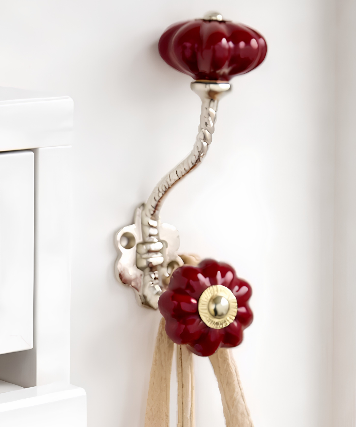 double wall hook - ceramic - burgundy pumpkin shaped
