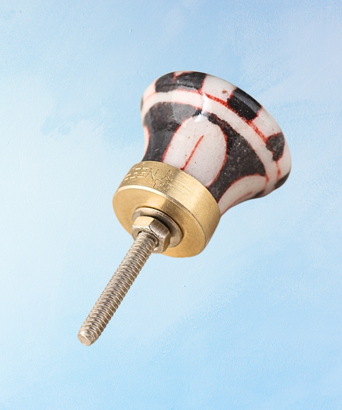 furniture knob - ceramic - black & white checkerboard