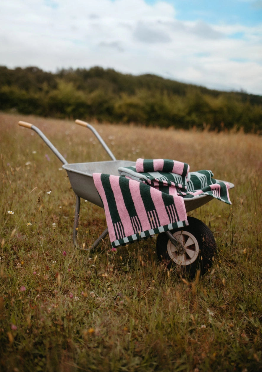 bath towel - rose and green stripe