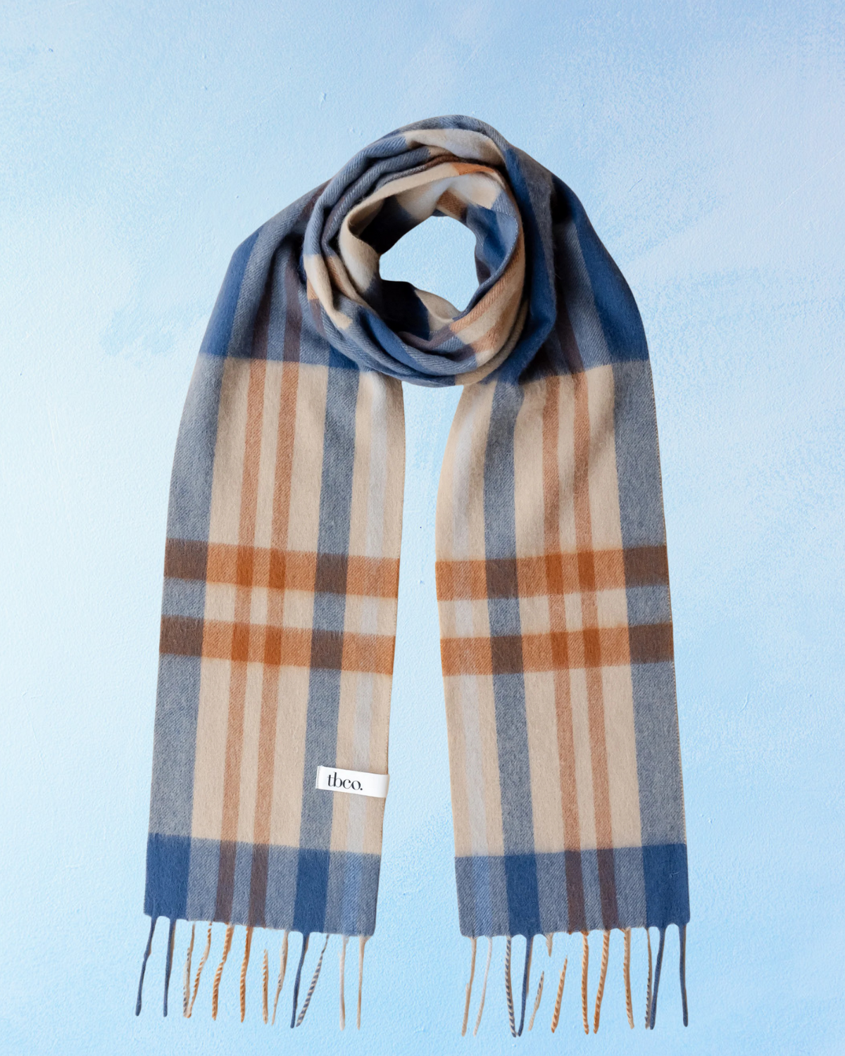 lambswool skinny scarf - camel modern tartan