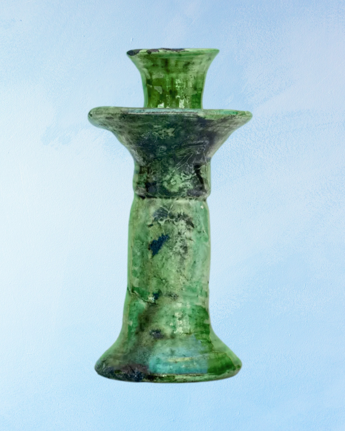 ceramic candlestick - tamegroute green
