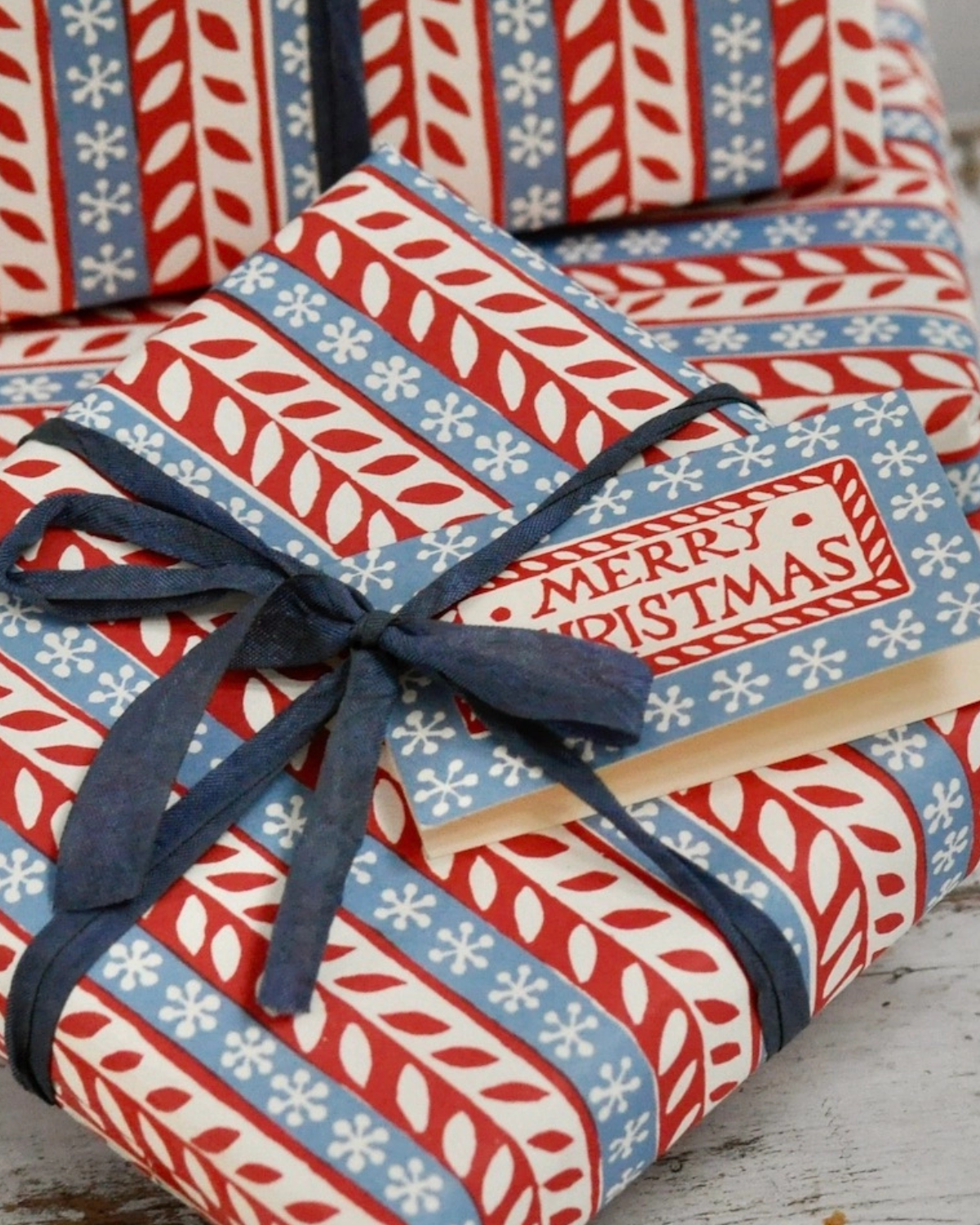 greeting card - merry christmas blue and red mini (6 pack)