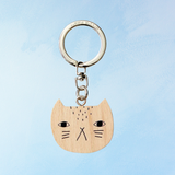 keychain - wooden frownie cat